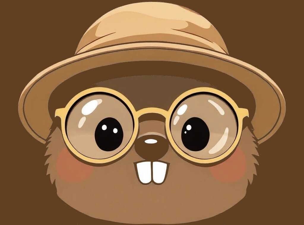 Duggley the mole peeking at the camera with explorer hat and round glasses